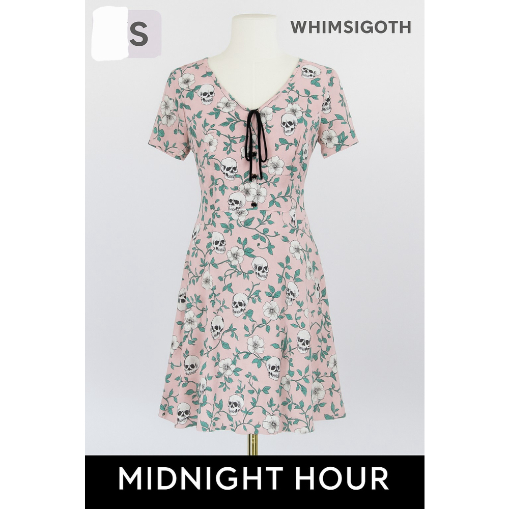 Midnight Hour Skull Floral Dress Small Pink Gothic Cottage Vibes Whimsigoth